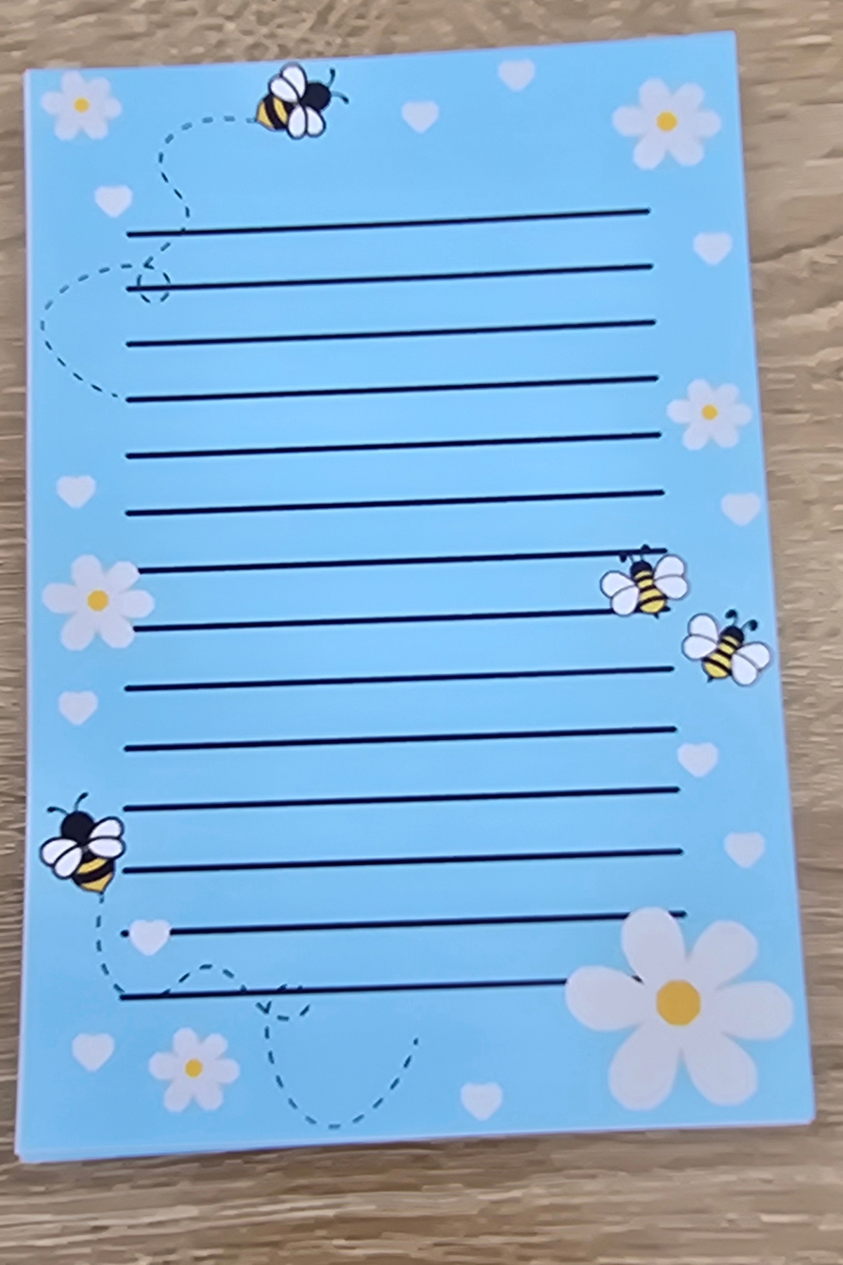 Bumblebee & Daisy Lined Notepad – 4x6 Sky Blue Design