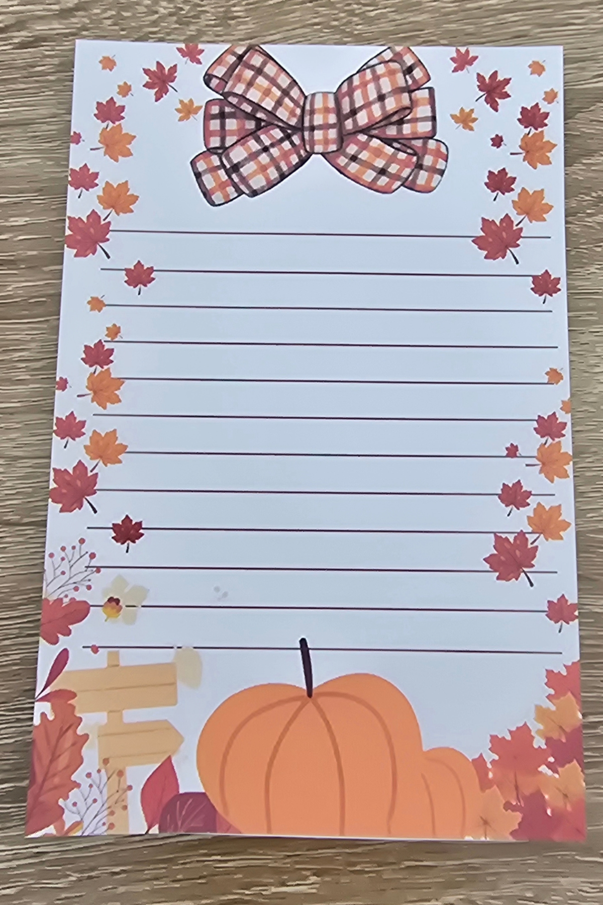 Fall Plaid Bow Notes Notepad – 4x6 Autumn Pumpkin Design