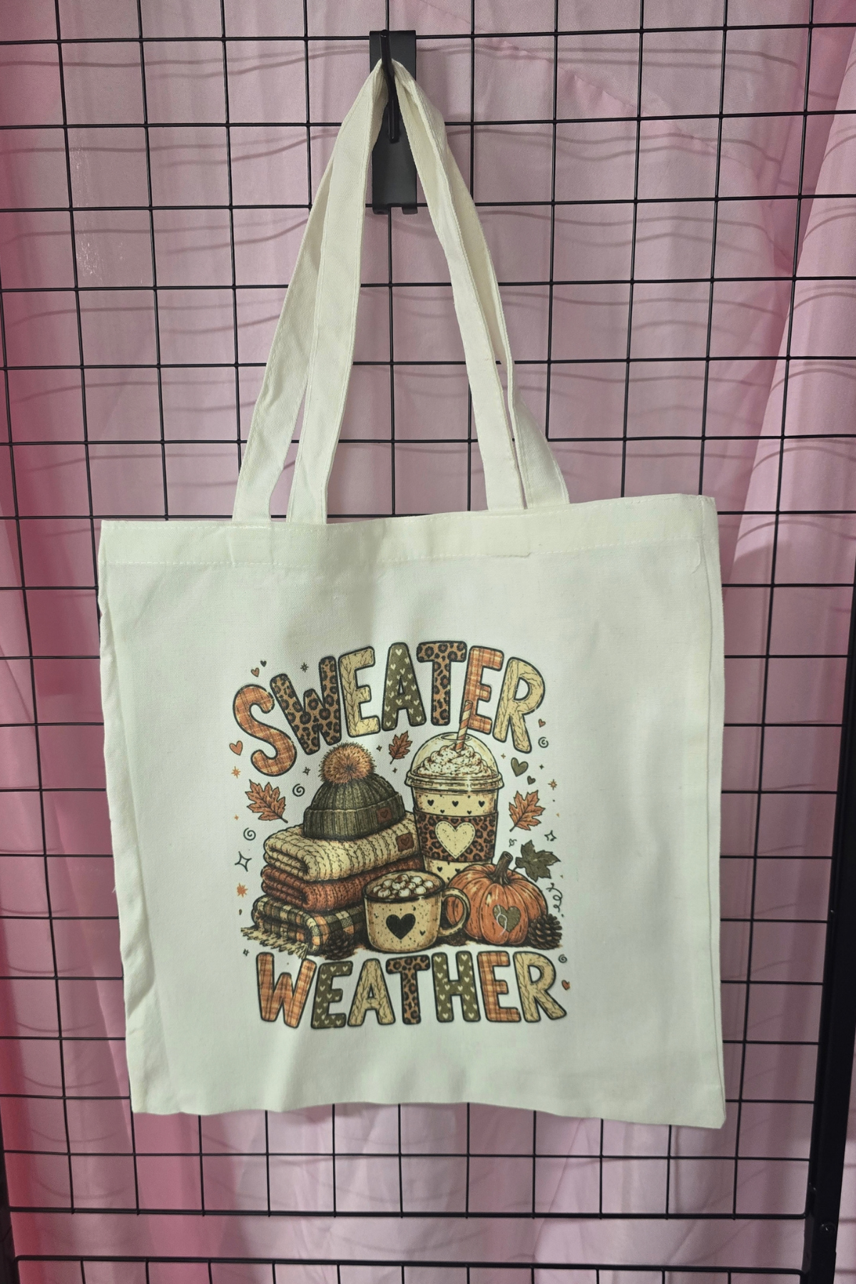 Sweater Weather Pumpkin & Coffee Fall Canvas Tote Bag