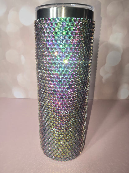 Rhinestone Bling Tumbler – Iridescent Aurora