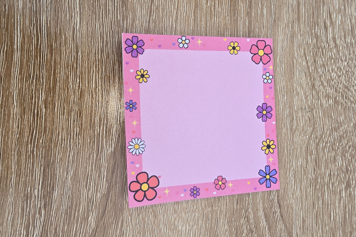 Retro Floral & Hearts Mini Notepad – 3x3 Pink Flower Design