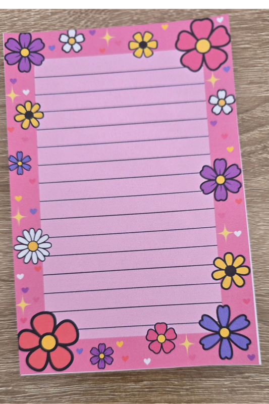 Retro Floral & Hearts Notepad Bundle – 3x3 & 4x6 Pink Flower Set