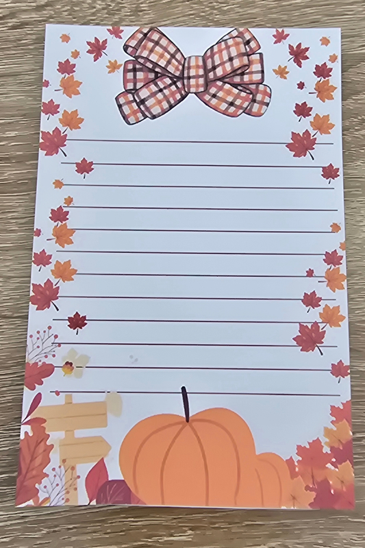 Fall Plaid Bow Notes Notepad – 4x6 Autumn Pumpkin Design