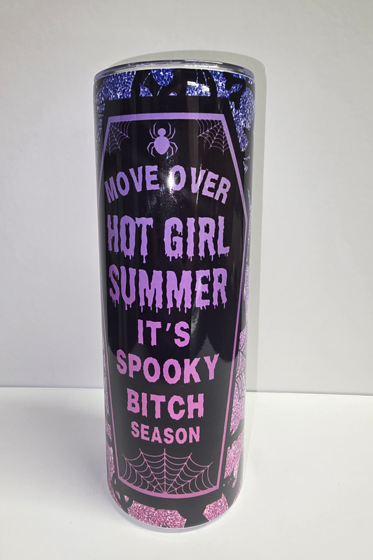 Spooky Bitch Season purple and black Halloween sublimation tumbler with spiderwebs
