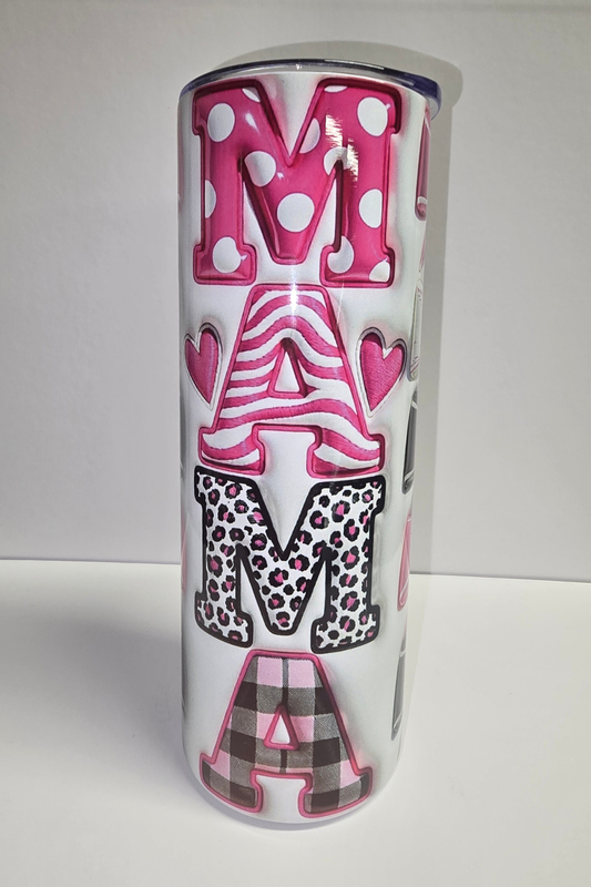 Mama mixed print sublimation tumbler with polka dot zebra leopard and plaid letters