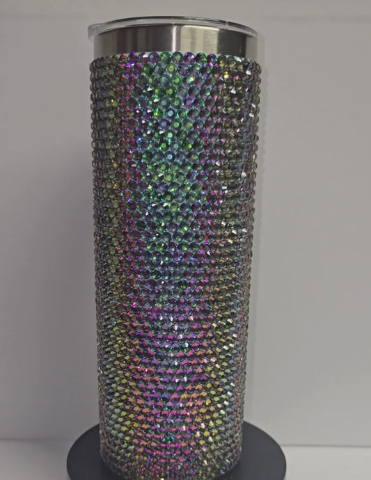 Rhinestone Bling Tumbler – Iridescent Aurora
