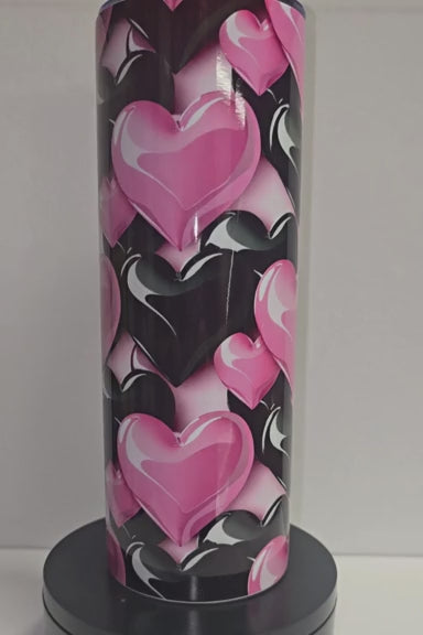 Pink & Black 3D Hearts Tumbler