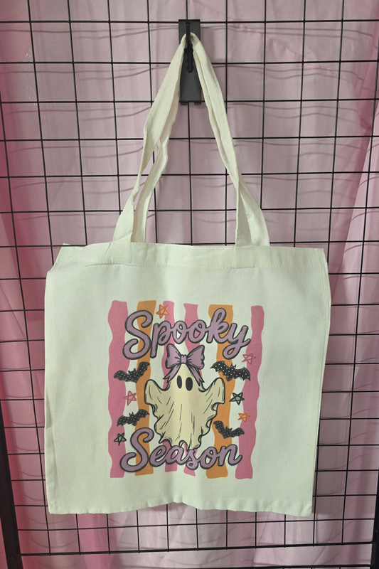 Spooky Season Bow Ghost Halloween Canvas Tote Bag
